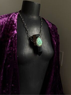 Obsidian labradorite statement necklace talisman pendant southern gothic jewelry